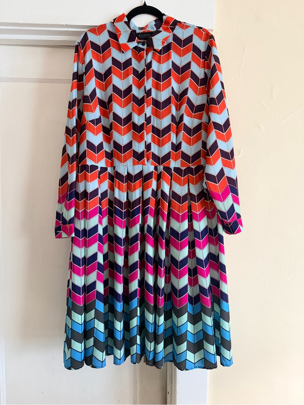 Eloquii Multicolor Chevron Shirtwaist Dress in Red, Blue, Pink